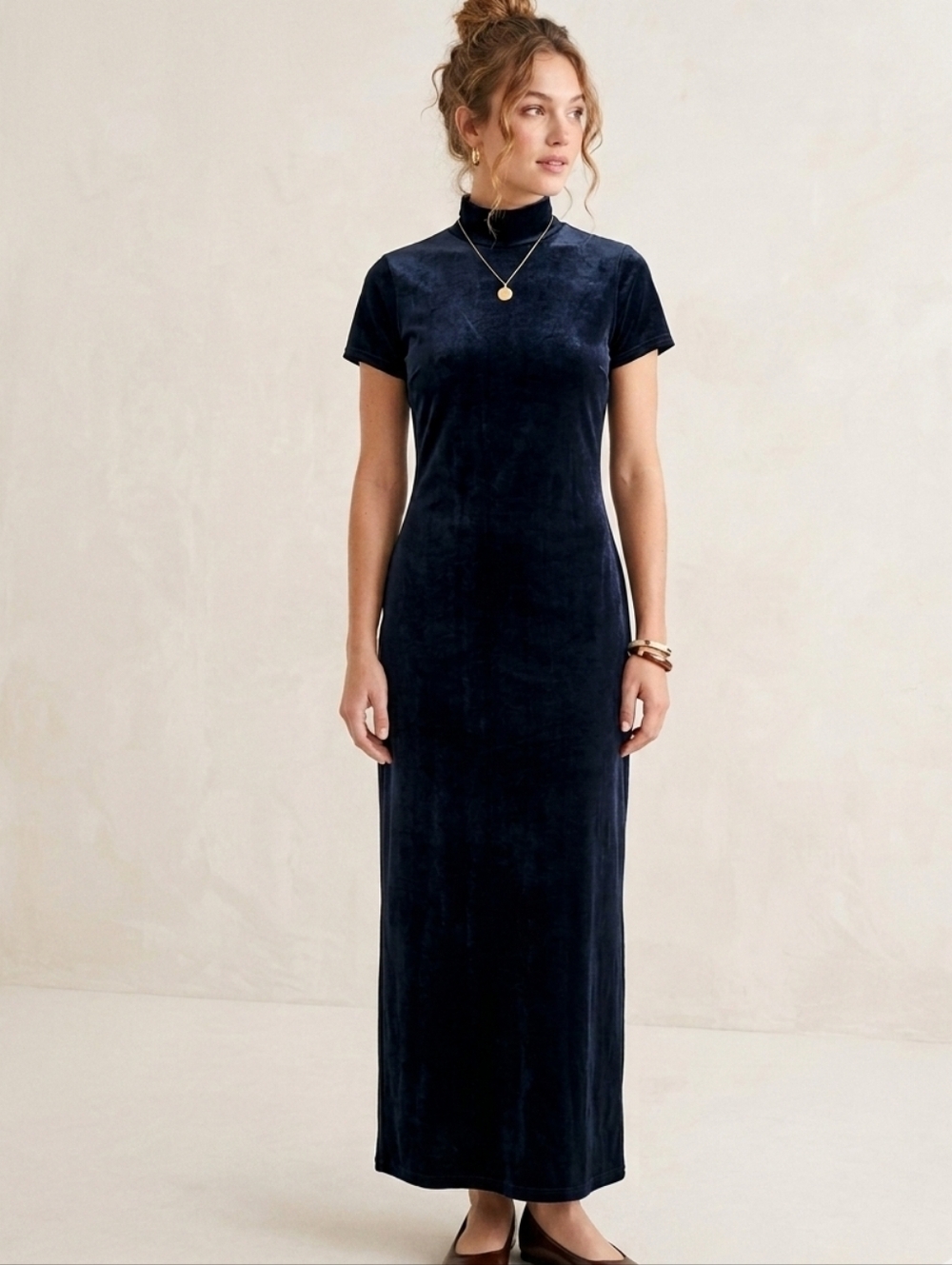 VTG Black Velvet Dress High Neck Short Sleeve Gown Formal Whimsygoth Size M